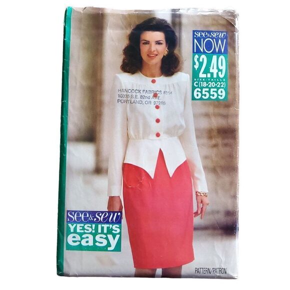 Vintage 80s Butterick Pattern 6559 Uncut Blouson Top Yokes Skirt Sz 18 20 22 - Picture 1 of 2